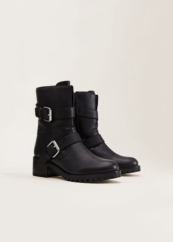 Phase Eight Alaska Leather Biker Boots Black Australia | YI1548209